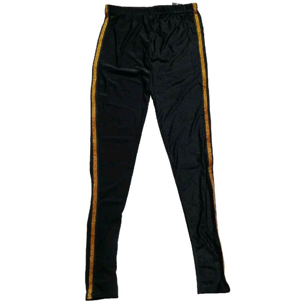 Legging Lycra Shinny Spandex Stretch Lykers & Lyra Hitam List Gold