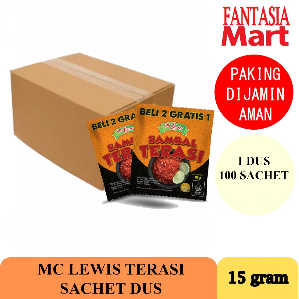 

MC LEWIS SAMBAL TERASI DUS 100 SACHET 15 GRAM FUN CORNER DENGAN PAKING AMAN