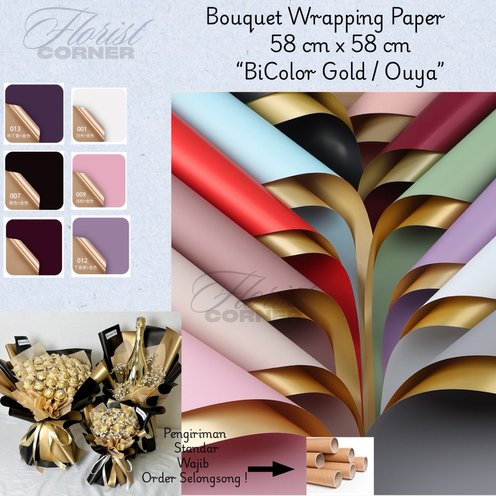 

[ Per Lembar ] Kertas Buket BiColor Ouya 2 Warna Gold | Cellophane Flower Wrapping
