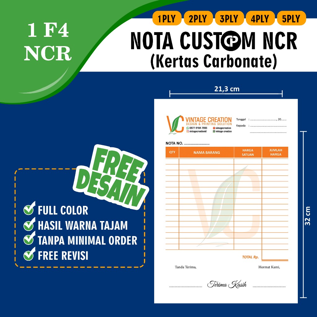 

NOTA CUSTOM NCR UKURAN 1 F4 FREE DESAIN (1PLY, 2PLY, 3PLY, 4PLY, 5PLY)
