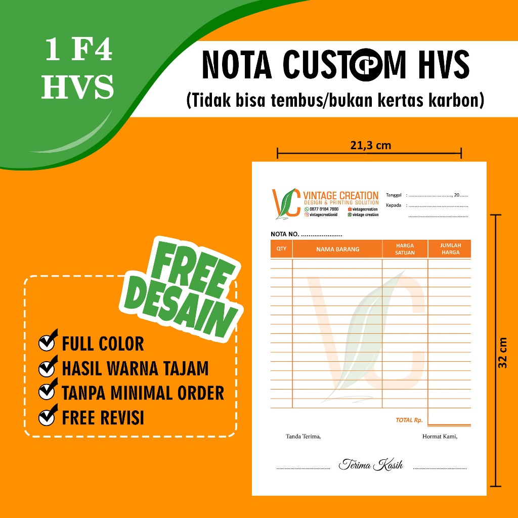 

NOTA HVS UKURAN 1 F4 FREE DESAIN CUSTOM FULL COLOR 1PLY (NON TRANSFER)