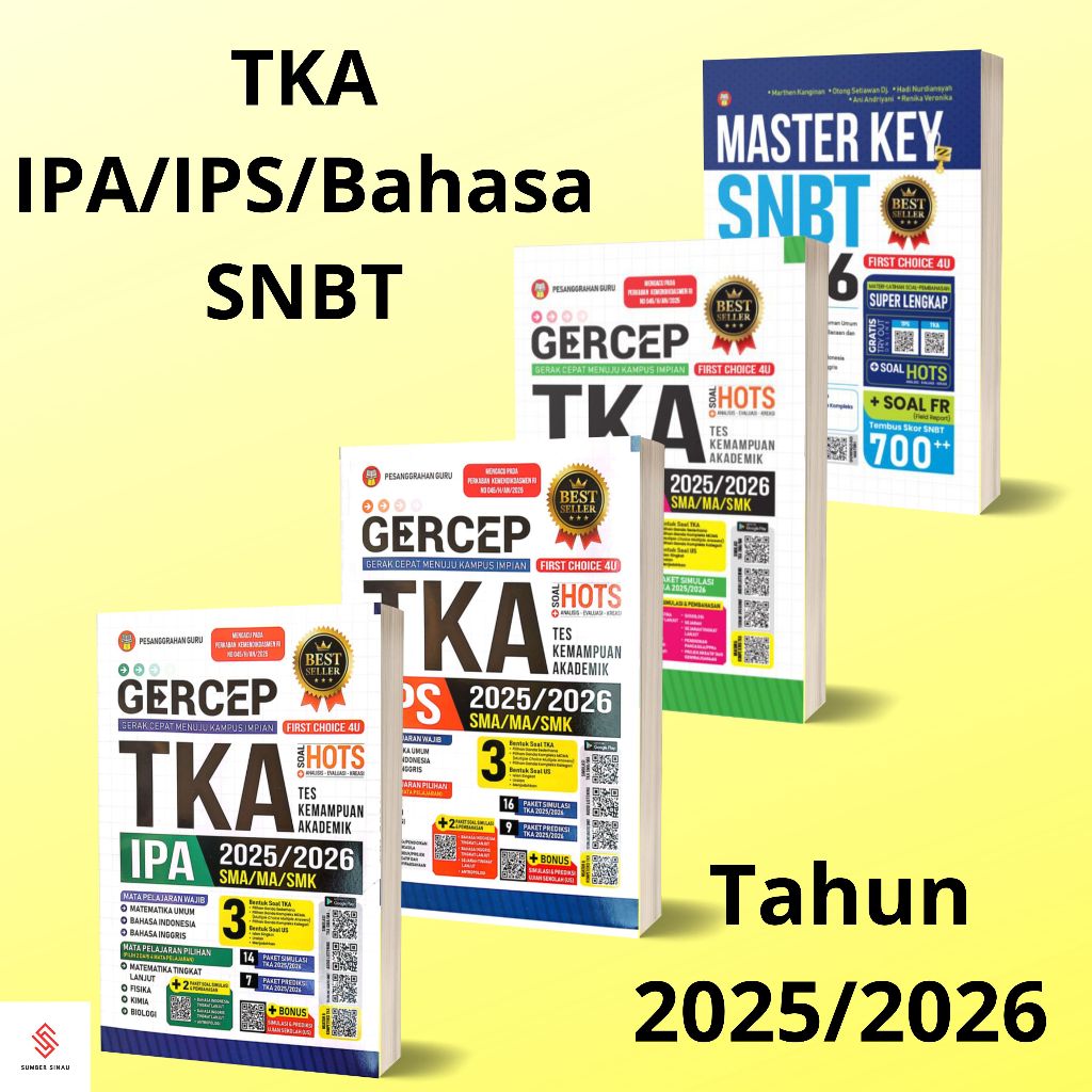 Buku TKA IPA/IPS/Bahasa/Indonesia/Inggris/Matematika Wajib/SNBT SMA/MA/SMK 2025/2026