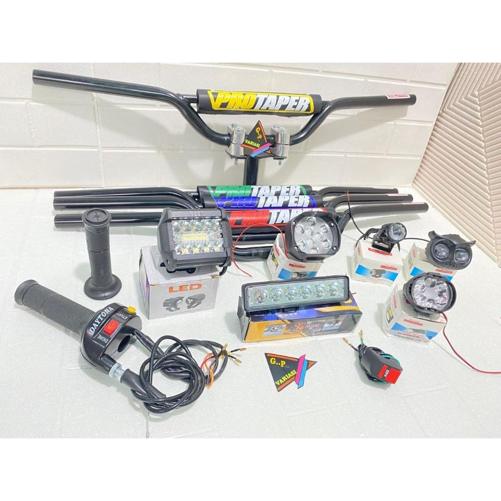 PAKET LENGKAP STANG CRF D-TRACKER HITAM+DUDUKAN/ADAFTOR STANG+GAS SPONTAN DAYTONA 2TOMBOL+LAMPU LED 