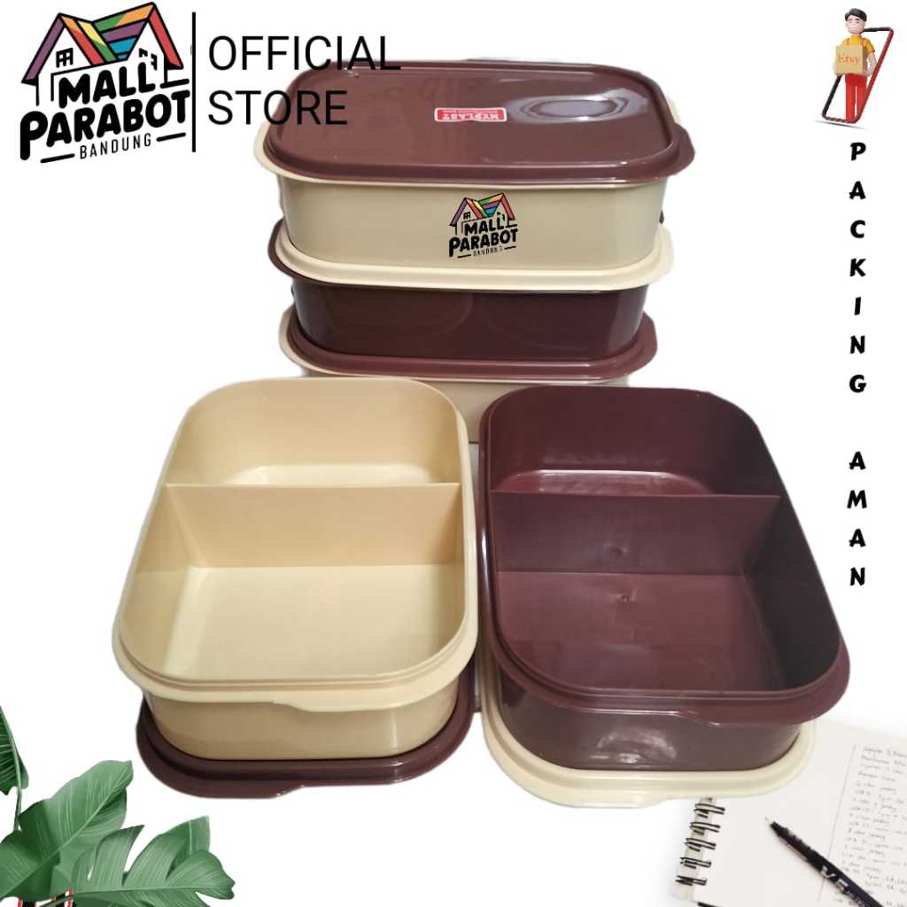 Lunchbox 2 Sekat Kotak Bekal Misting Plastik Coklat Cream