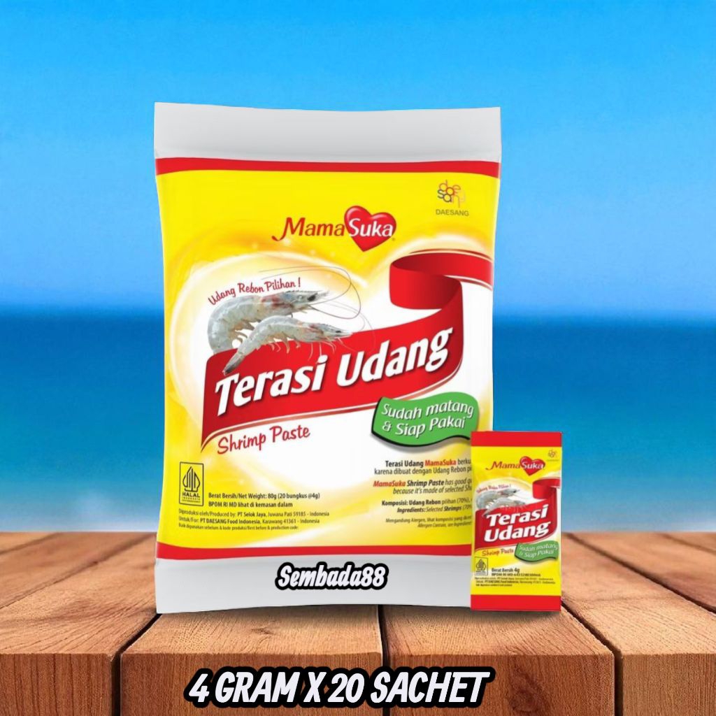 

MAMA SUKA TERASI UDNAG REBON ASLI & PILIHAN KEMASAN 4 GRAM X 20 SACHET / TERASI UDANG