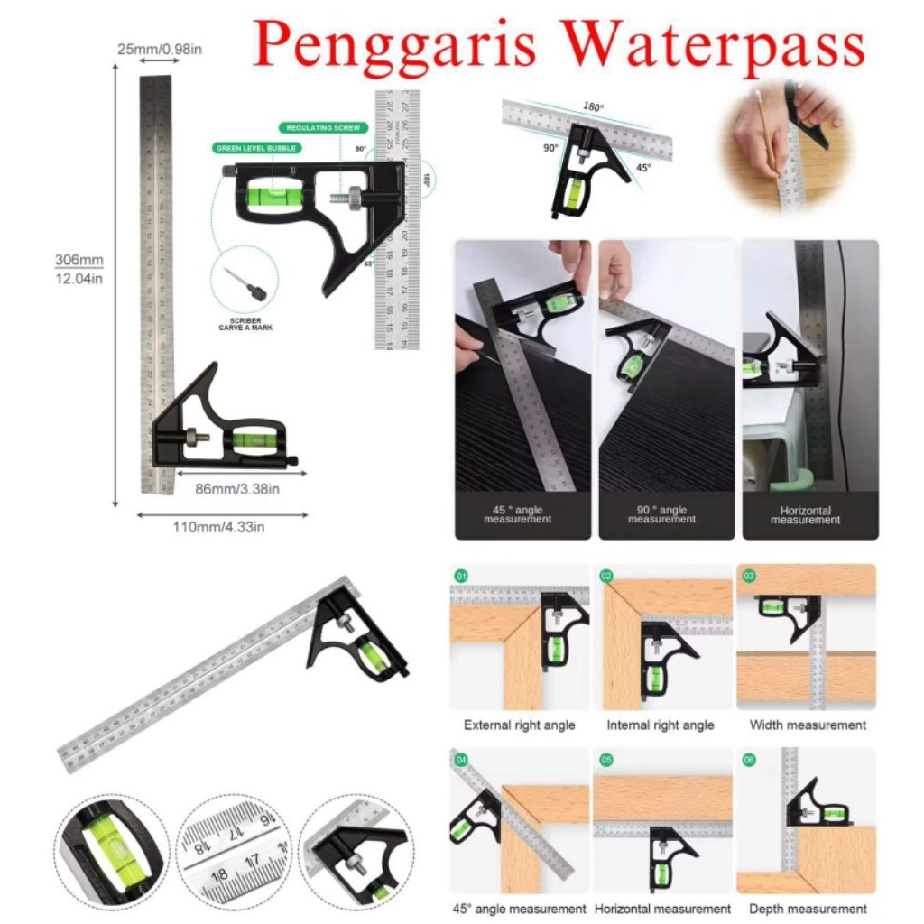 

PENGGARIS WATERPASS,SIKU PENGGARIS SIKU TUKANG GARISZN SIKU TUKANG JUMBO TEBAL 10INCH 25C