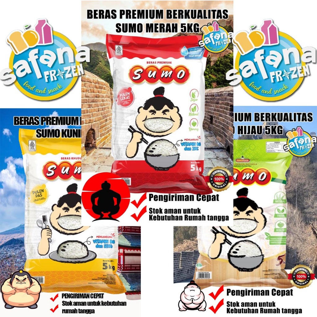 

Beras Sumo Merah/Kuning/Hijau 5Kg Beras Premium Pulen Wangi Enak