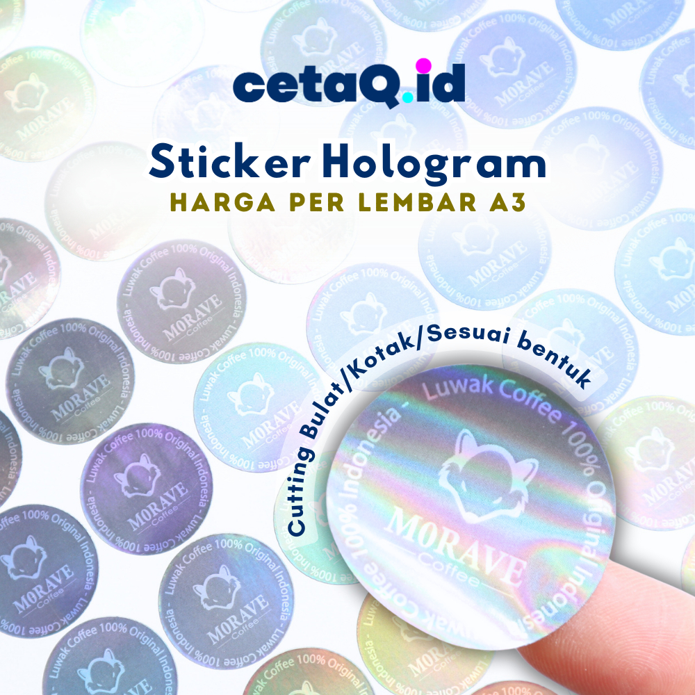 

Cetaq.id Sticker Hologram Custom A3+, Sticker Holo Segel Label Aesthetic, original 100% waterproof