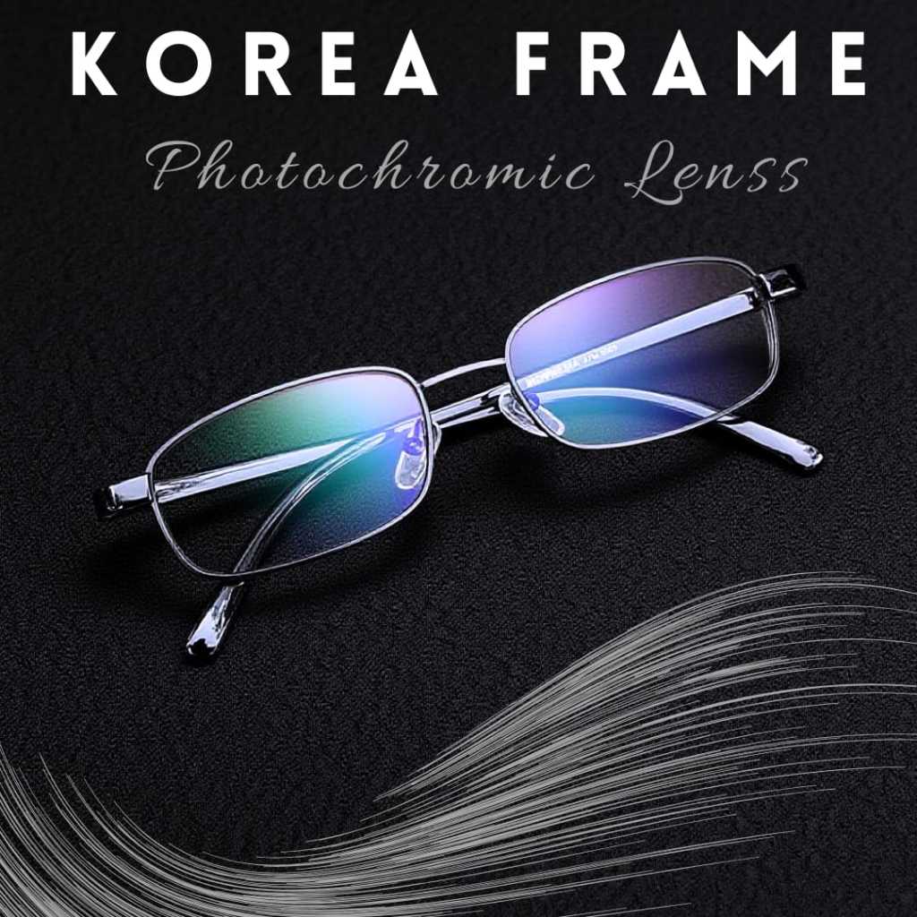 rajhendra_ - Kacamata Photocromic Minus Bluecromic Frame Besi Kecil Anti Radiasi Pria Wanita