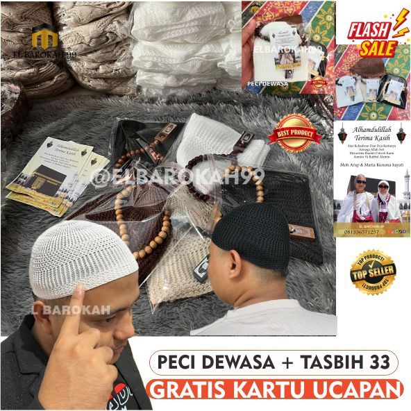 ELBAROKAH99 Peci Rajut Dewasa Putih Peci Rajut Hitam