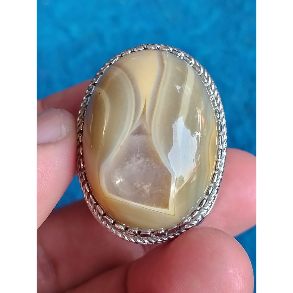 CINCIN BATU AKIK YAMAN MOTIF KANTONG SEMAR NATURAL JUMBO