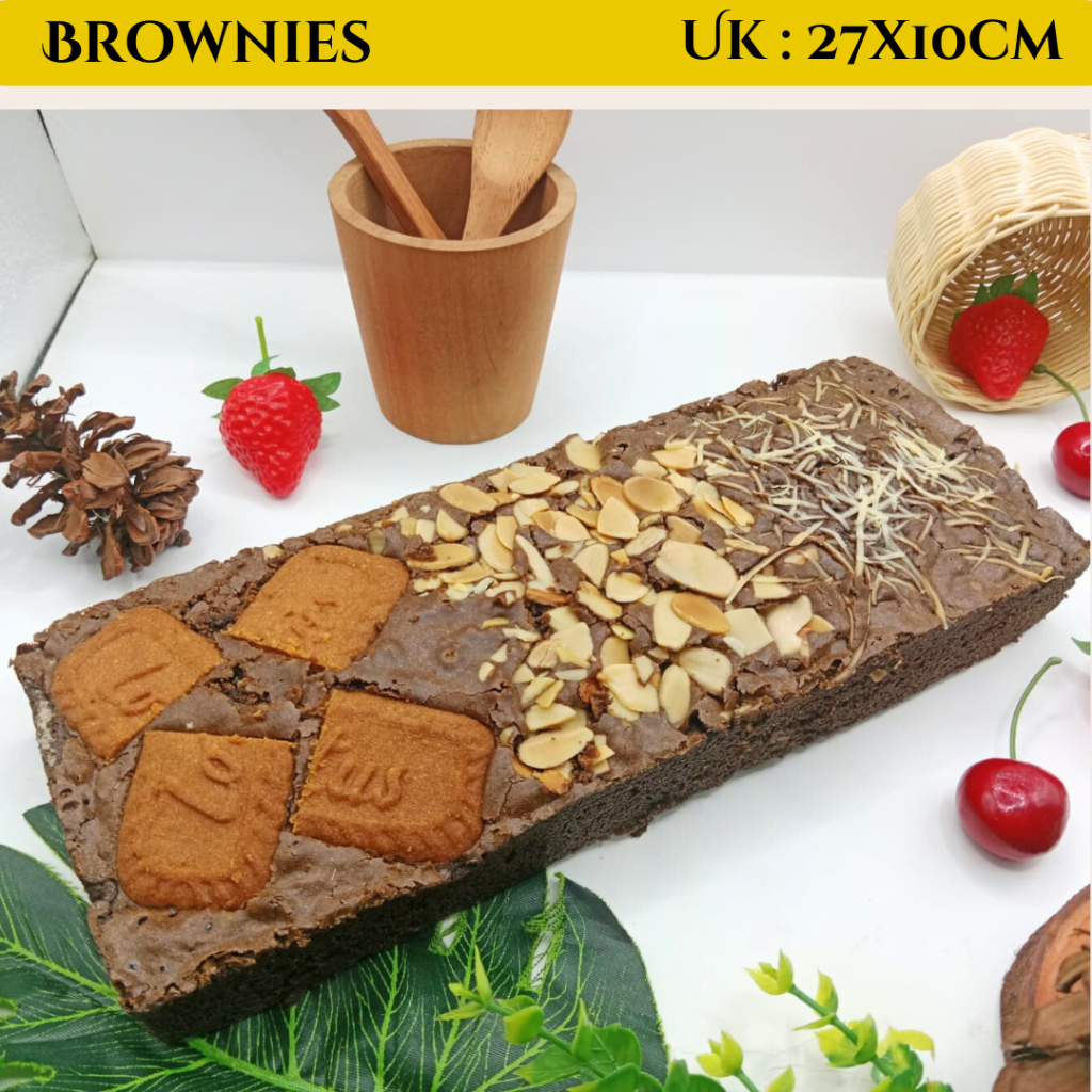 

Brownies Shiny Crust / Brownies Fudgy / Brownies Panggang 27 x10 / Kue Brownis Topping Keju Almond