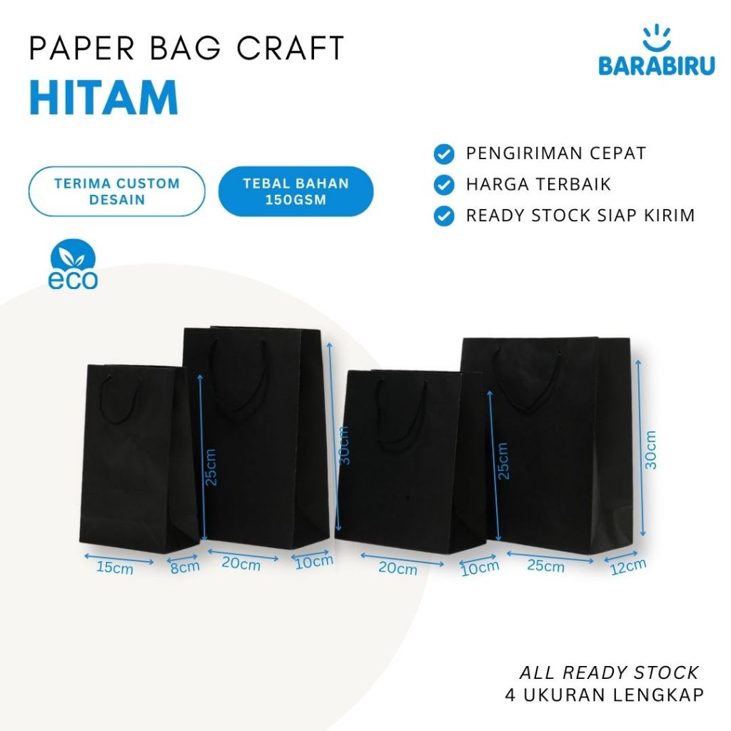 

[ Paper Bag ] Kantong Eco-Friendly Warna Hitam Polos Special Black 150 Gsm Ukuran Lengkap Suvenir
