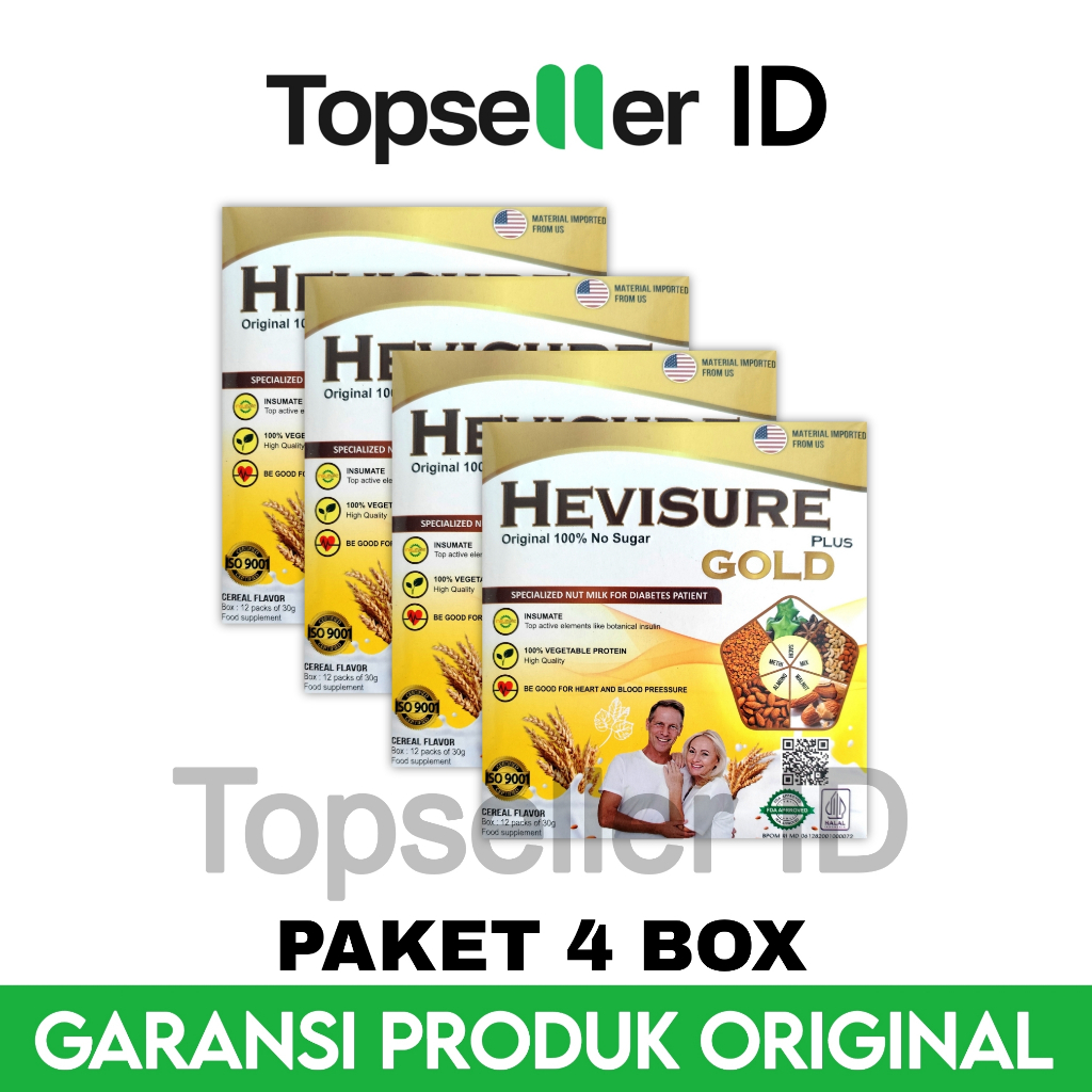 

4 Box Hevisure Gold Milk Susu Obat Diabetes & Kencing Manis Insulin Pankreas Original Asli