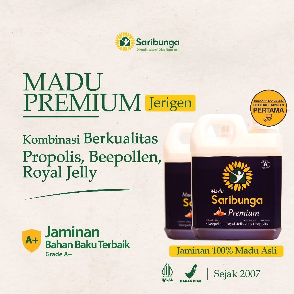 

MADU PREMIUM SARIBUNGA - Madu Royal Jelly Bee Pollen Propolis Madu Super 4in1 Madu Asli Superb Honey