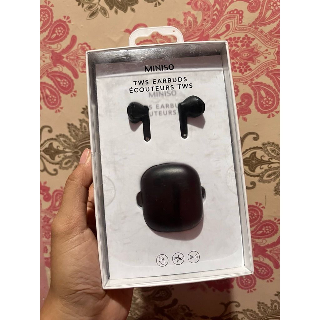 Miniso TWS Wireless Earphone K88 Black Headset Bluetooth Ori Murah