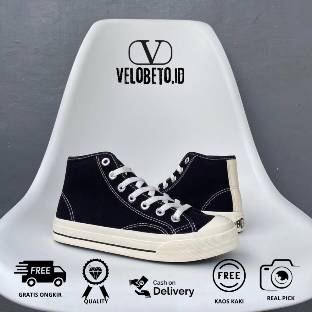 Gratis Kaos Kaki Ventela / Sepatu Ventela Besic High Black Natural / Sepatu Sekolah Keren Pria Wanit