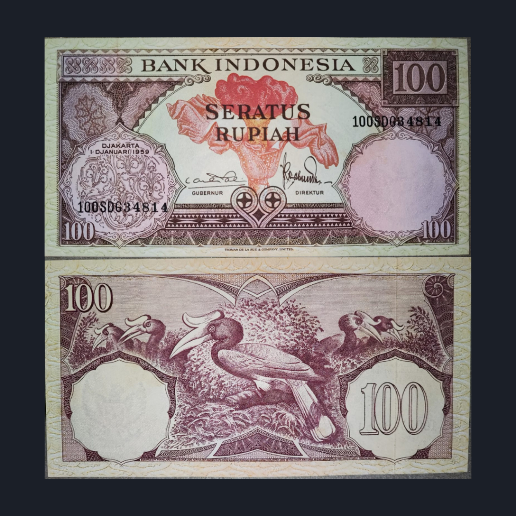 Uang Kuno Indonesia 100 Rupiah Bunga Tahun 1959 | UNC | Gress