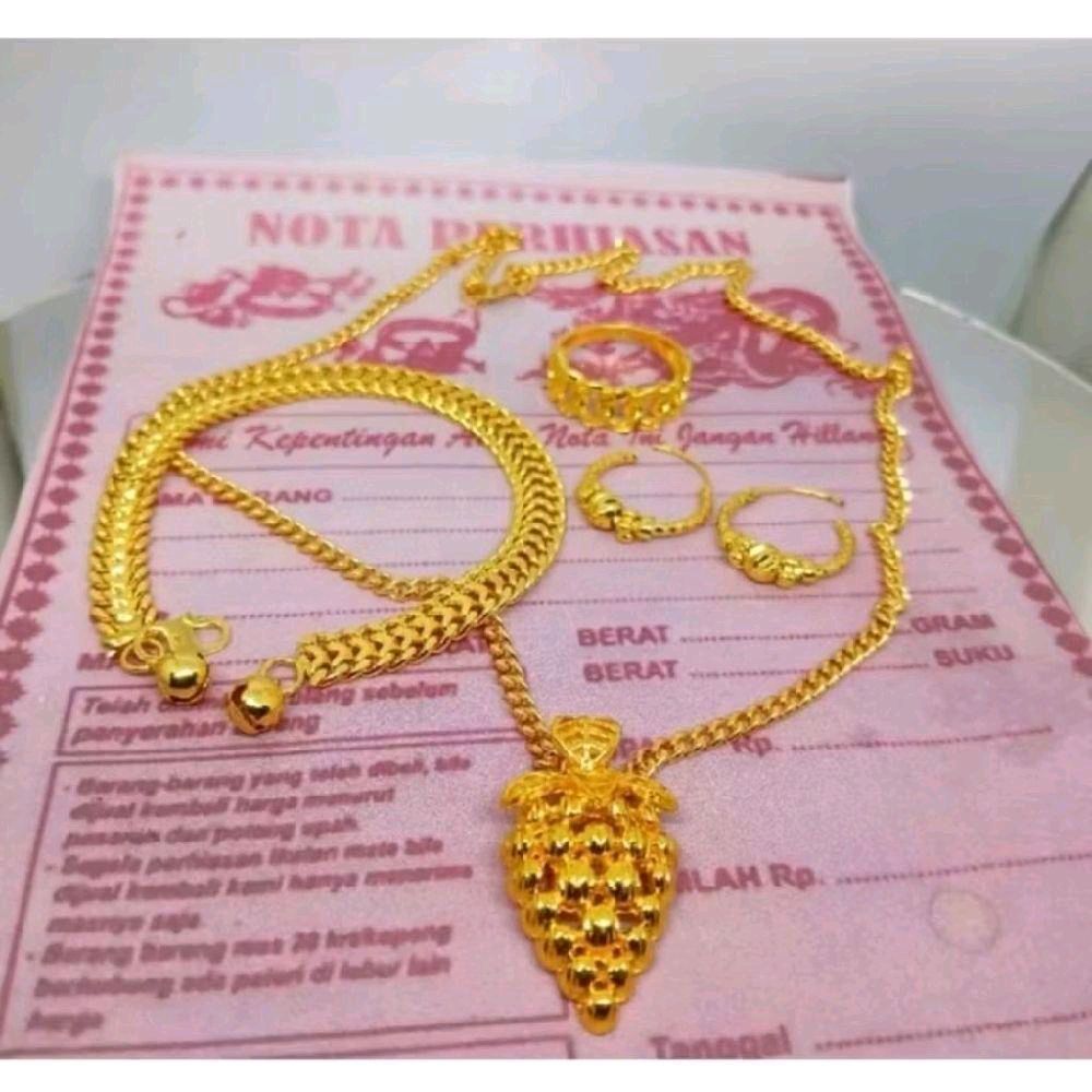 SET TITANIUM PERHIASAN WANITA RANTAI MEDAN LAPIS EMAS24K TERLARIS ANTI LUNTUR