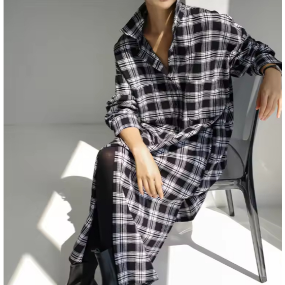 Maxi Long Dress Outer Baju Kemeja Lengan Panjang Bisa Jadi Luaran Baju Terusan Wanita Kotak Kotak Mo