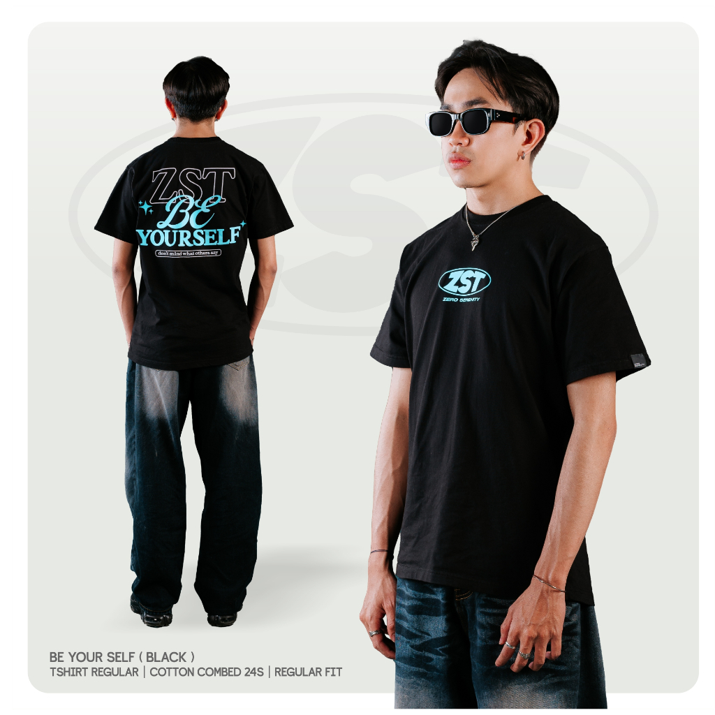 Zero Serenity T-Shirt Cotton 24s Regular Fit Be Your Self Black | Kaos Regular Fit Be Your Self