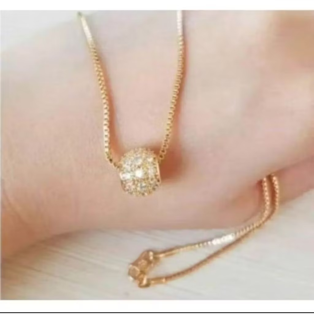 KALUNG TITANIUM LAPIS EMAS24K LIONTIN BOLA PERMATA / KALUNG TITANIUM WANITA ANTI KARAT ASLI