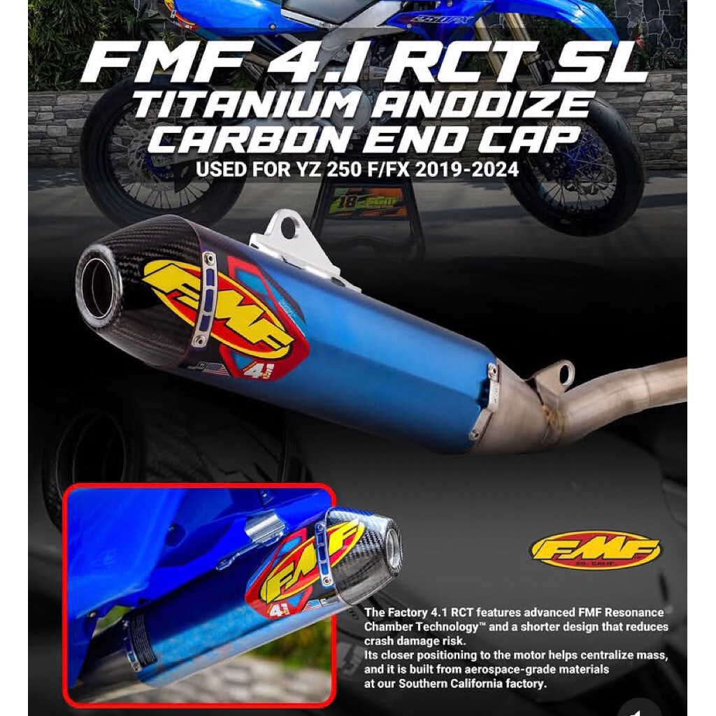 knalpot fmf 4.1 rct sl titanium anodize carbon endcap yz 250 f/fx 2019-2024