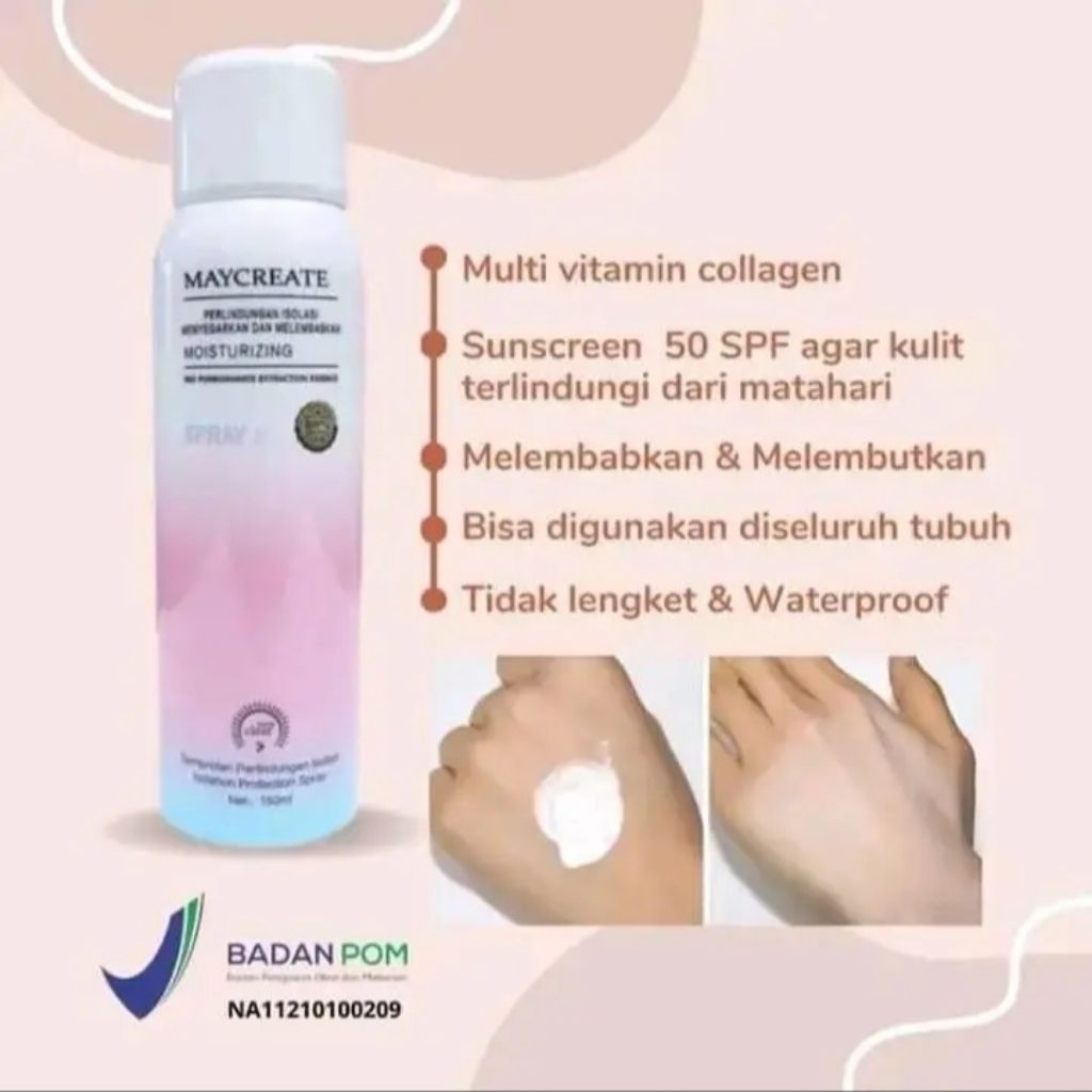 Maycreate Whitening Spray Original 100% BPOM / Pemutih Instant / 150ml SPF 50 Glowing