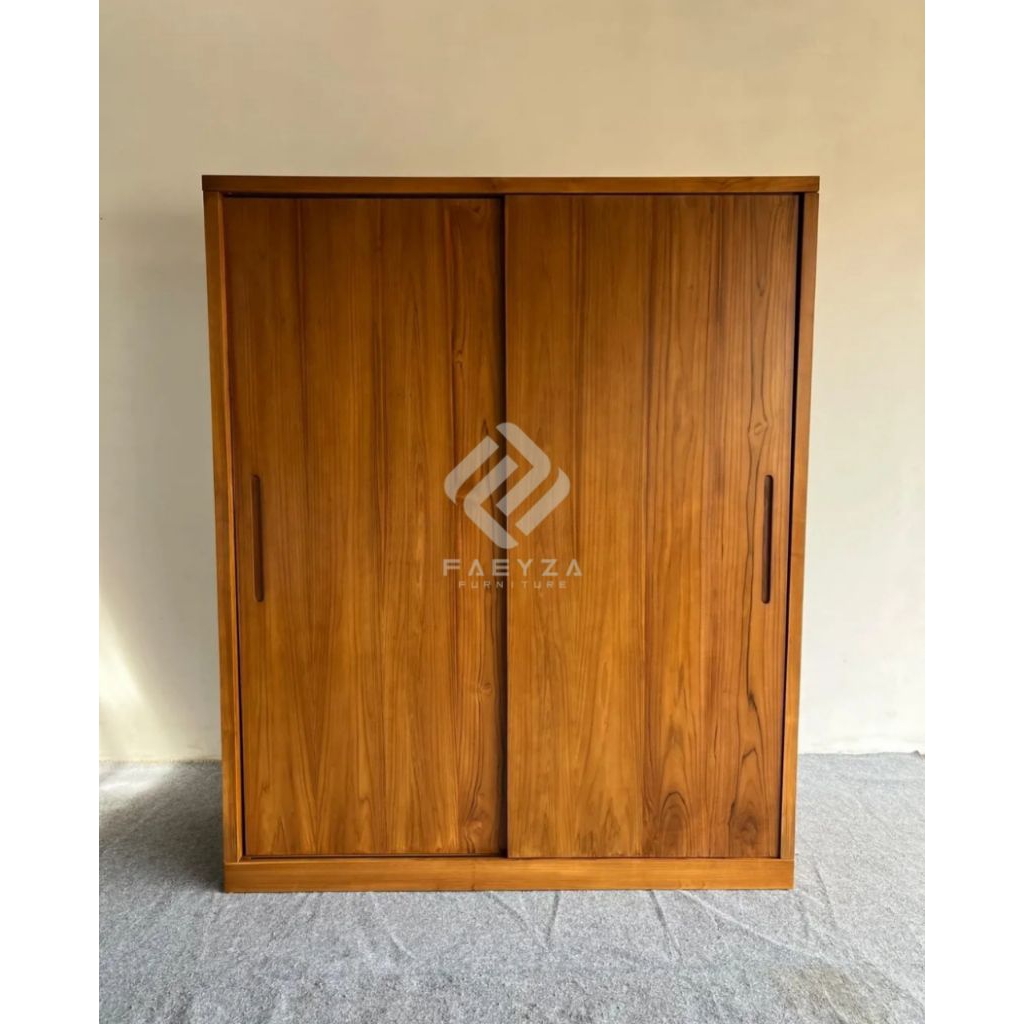 Lemari Pakaian Minimalis Kayu Jati | Lemari Pakaian Sleding | Lemari Kayu Jati Murah
