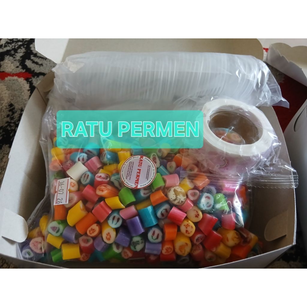 

Permen viral premium paket usaha ( cup stiker permen) free buble dan kardus pancking