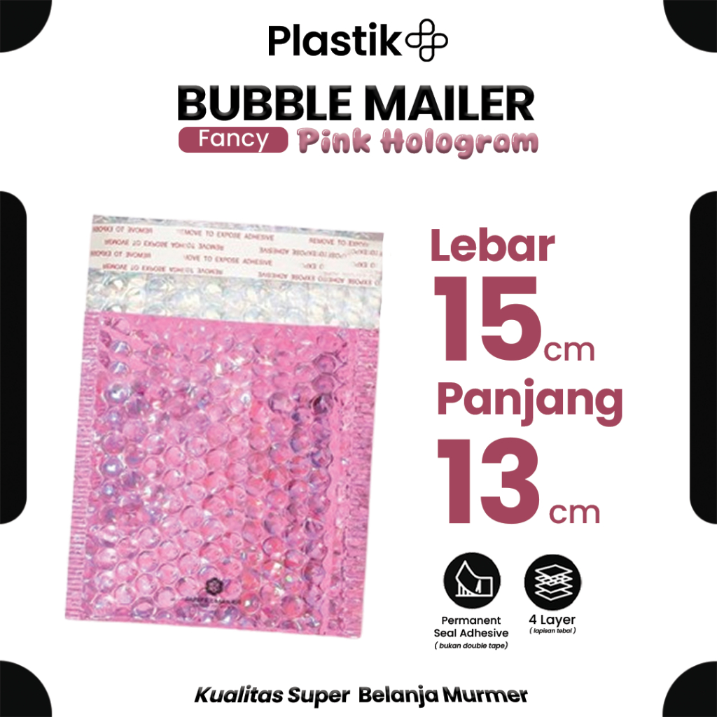 

Amplop Bubble Envelope Mailer Rusfet Satuan Pink Hologram 15x13 cm
