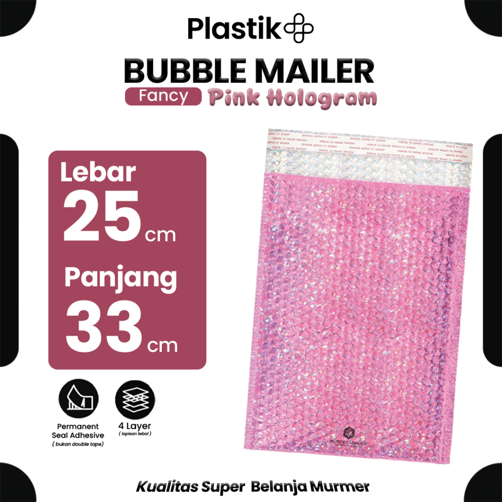 

Amplop Bubble Envelope Mailer Rusfet Satuan Pink Hologram 25x33 cm