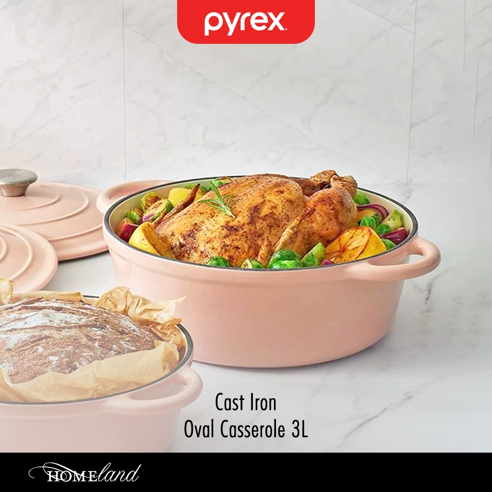 PYREX Oval Cast Iron Casserole Panci Sup 3L Tahan Panas Hingga 260 derajat Oven & Kompor Safe Cookwa