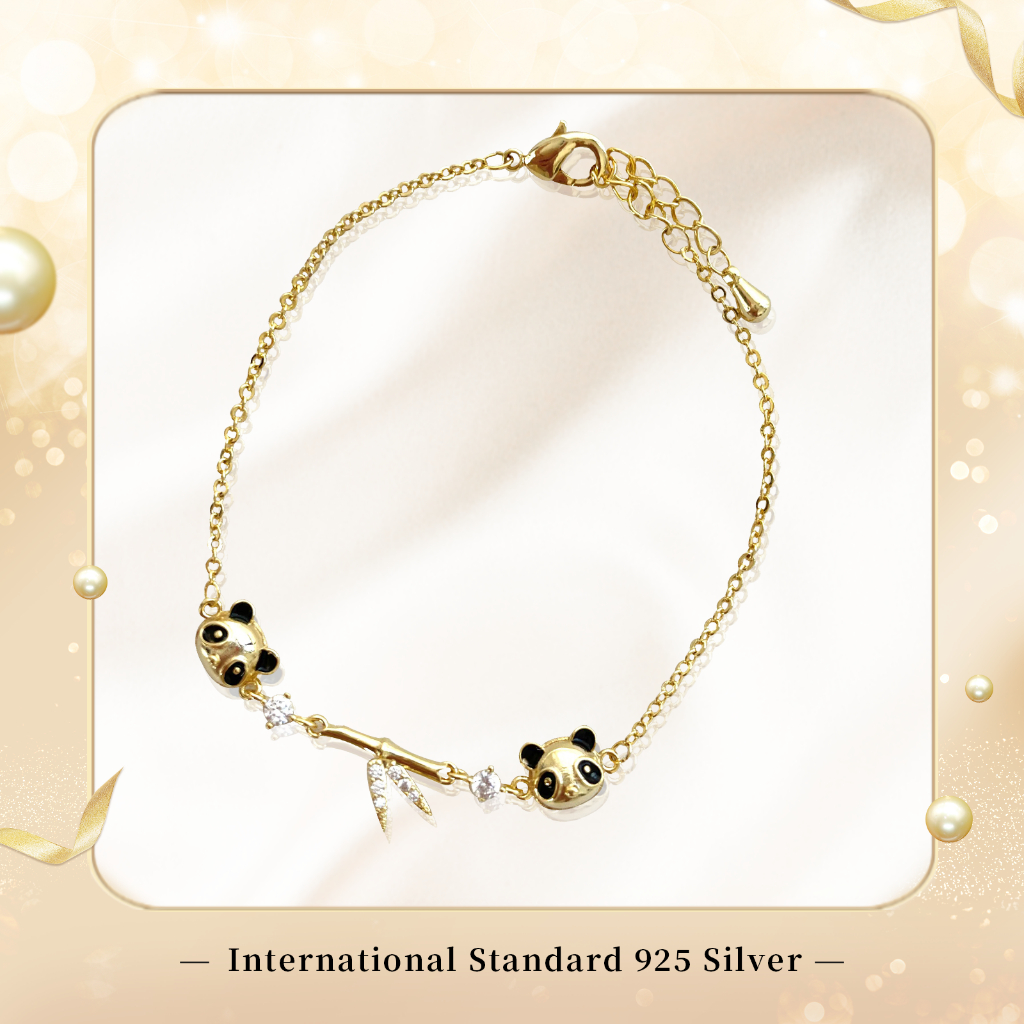 【G&Z】Panda Cute - Gelang Emas Tangan Wanita  Platinum Tembaga Putih Anti Karat Tebal