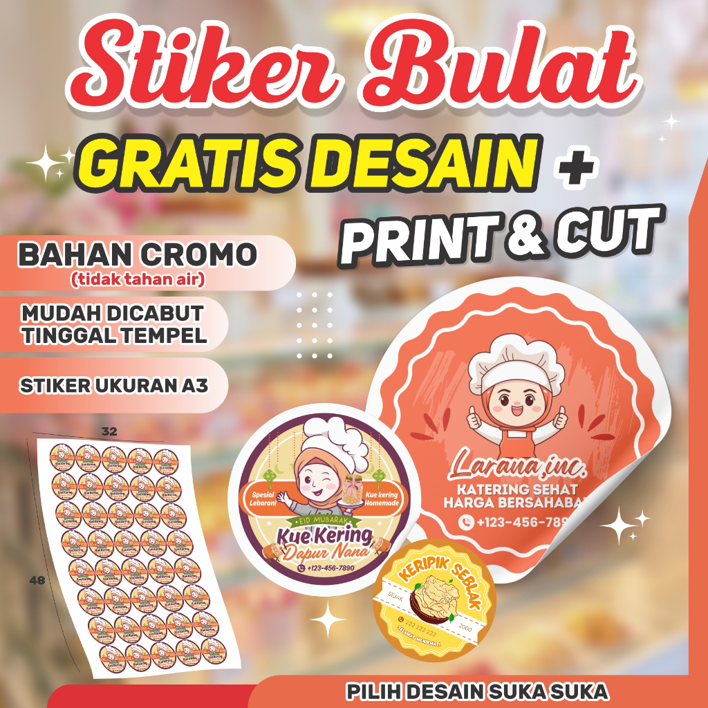 

CETAK STIKER KEMASAN MURAH, STIKER MAKANAN, STIKER KUE, STIKER OLSHOP, PART 1