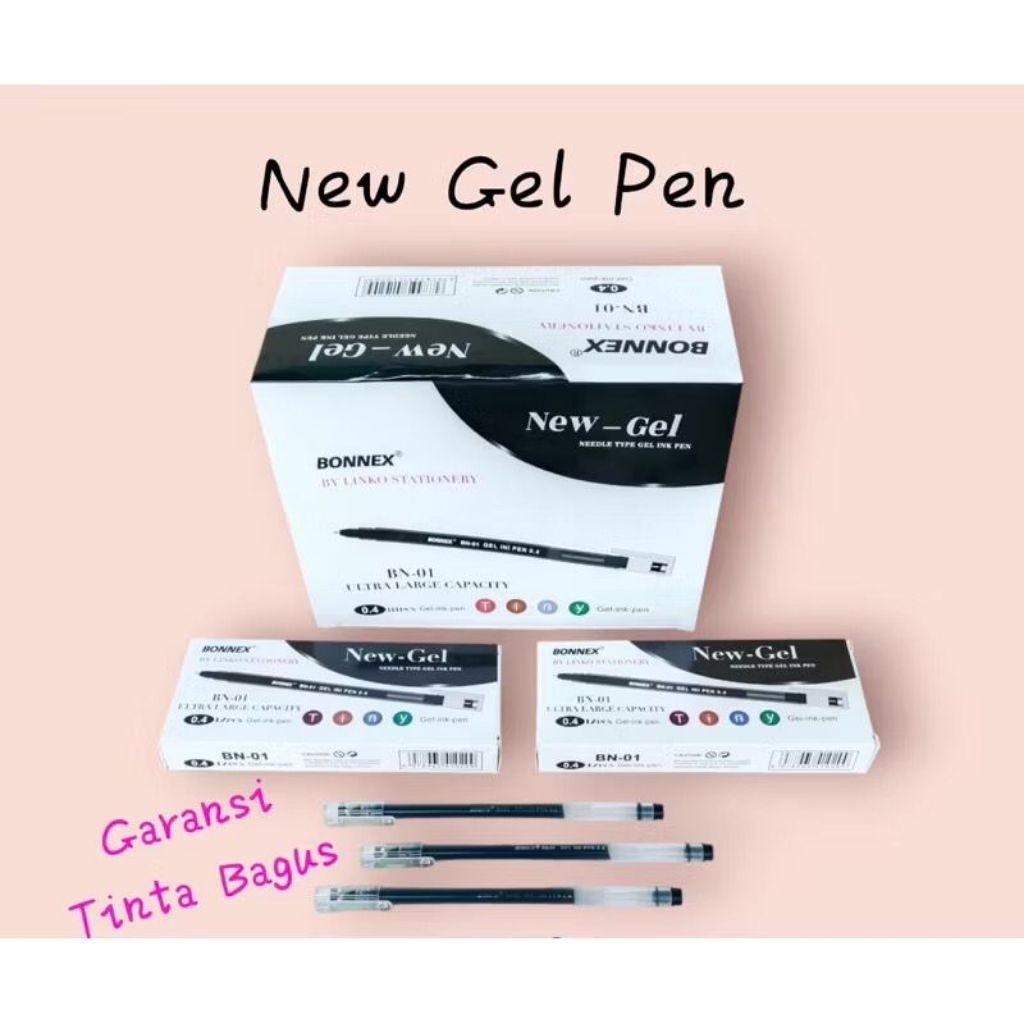 

( PACK ) BOLPEN NEW JELL BONNEX HITAM 0,4 ISI 12 BIJI Tinta Hitam Stationery