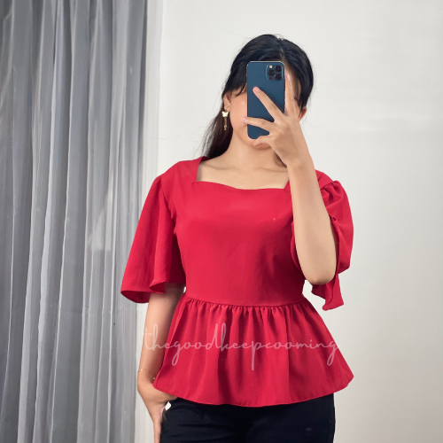 Alicia Blouse | Atasan wanita big size | Casual Big Size | Baju Sabrina Jumbo Lengan pendek | Atasan