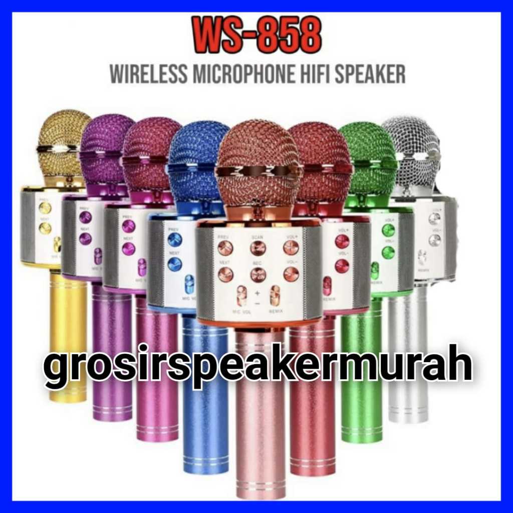 Mic Microphone Mikrofon Karaoke  Mic Smule Bluetooth Wireless WS 858 Suara  Bagus