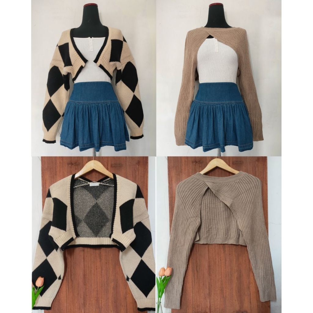 Outer Bolero Rajut Crop Lengan Balon