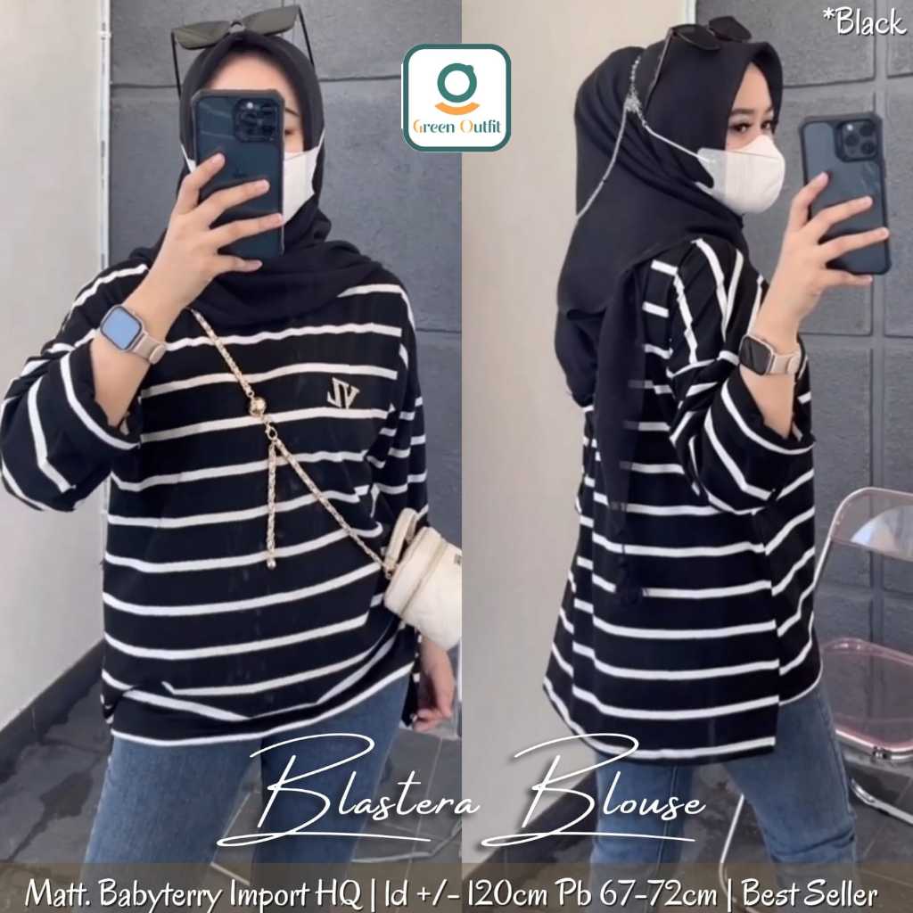 KAOS WANITA JUMBO LD 120 GARIS GAYA KOREA LENGAN PANJANG