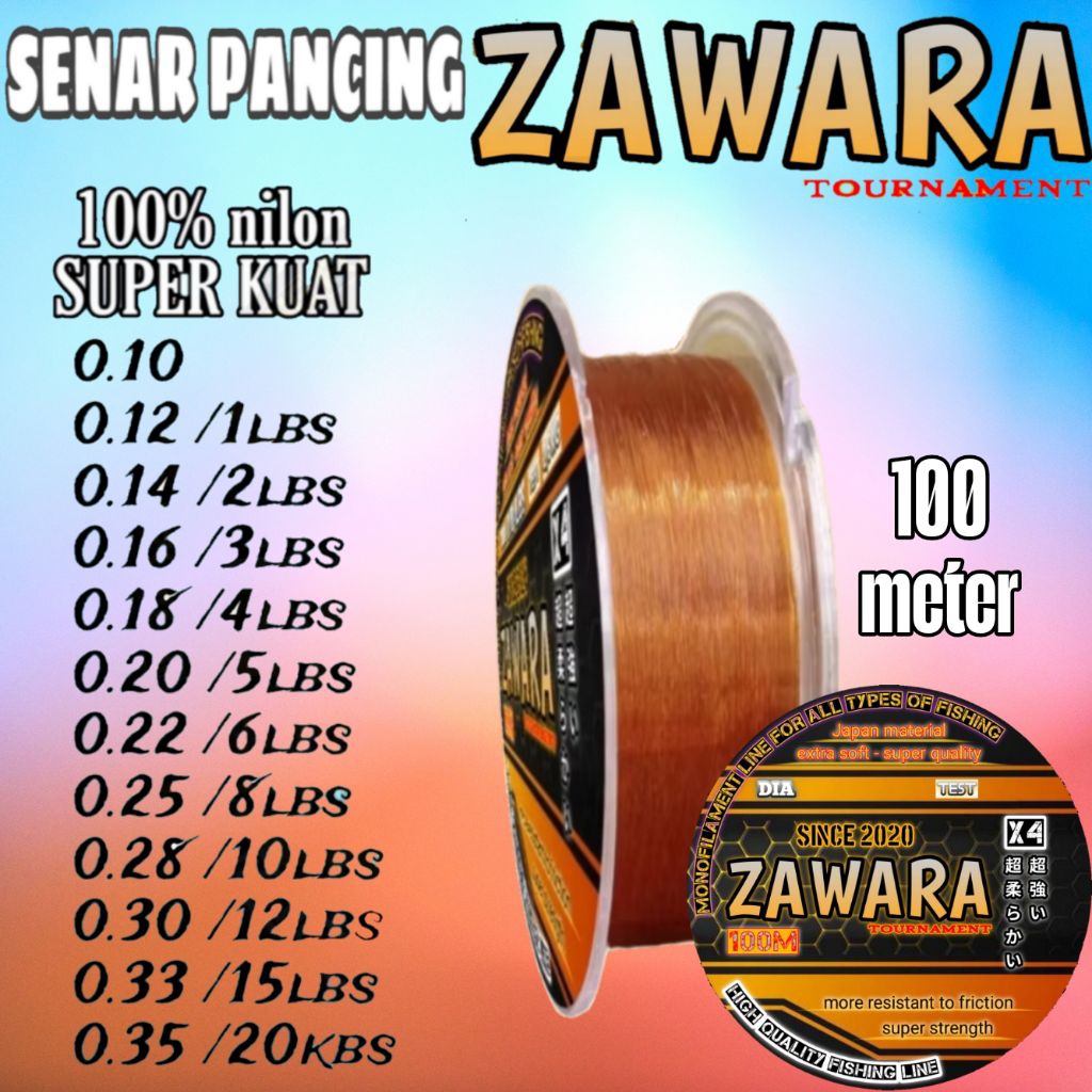 Senar pancing 100 meter kuning tembaga Zawara anti keriting