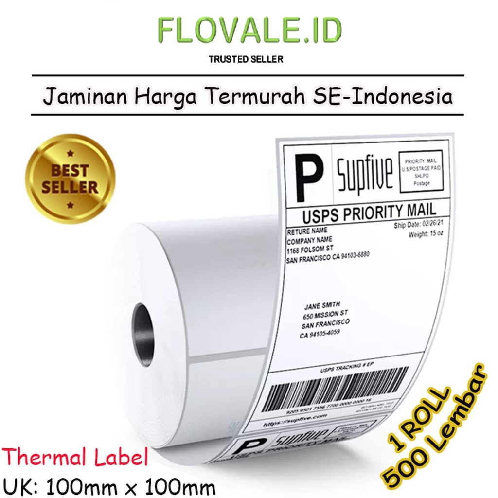 

LABEL THERMAL [100 x 100] KERTAS STICKER BARCODE 100x100 mm (500 Pcs)