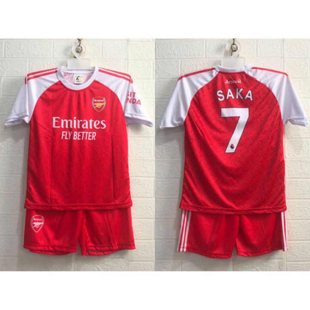 Setelan Jersey Bola Anak Printing Usia 6-12 Tahun Warna Putih Merah