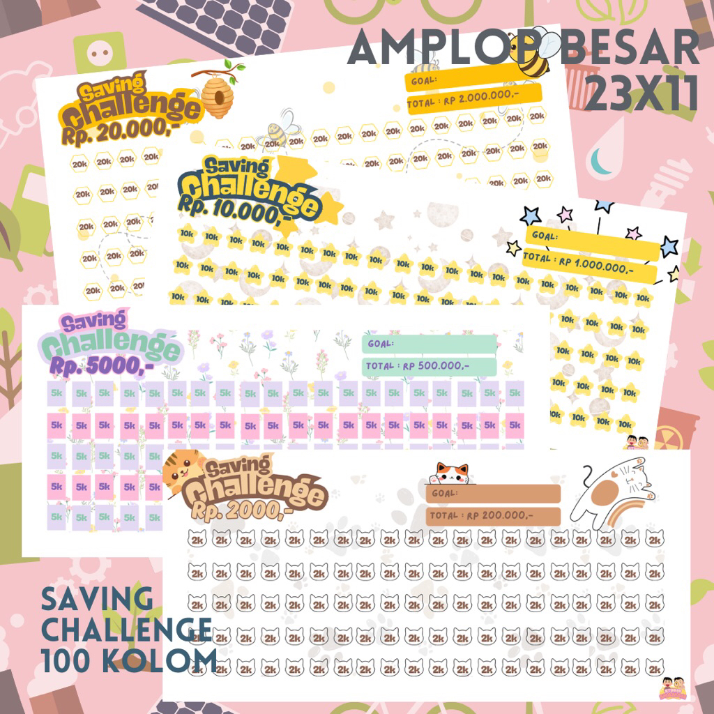 

AMPLOP BESAR SAVING CHALLENGE KALENDER DAN 100 KOLOM TANTANGAN MENABUNG