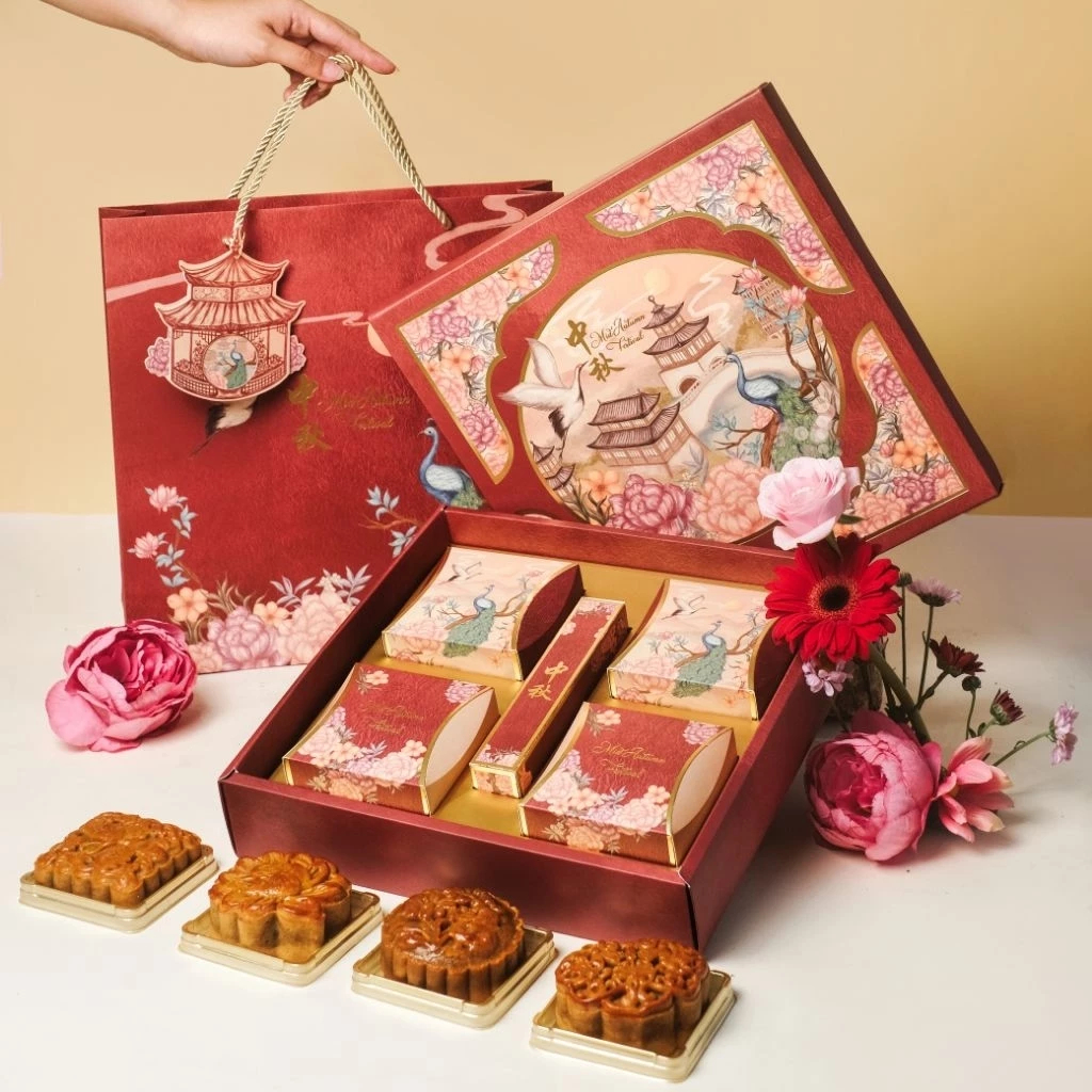 

5 Pcs Kotak Mooncake Isi 4 125gram 150gram Motif Pagoda Burung Dus Moon Cake Festival Mid Autumn Box Hadiah Perayaan Kue Bulan