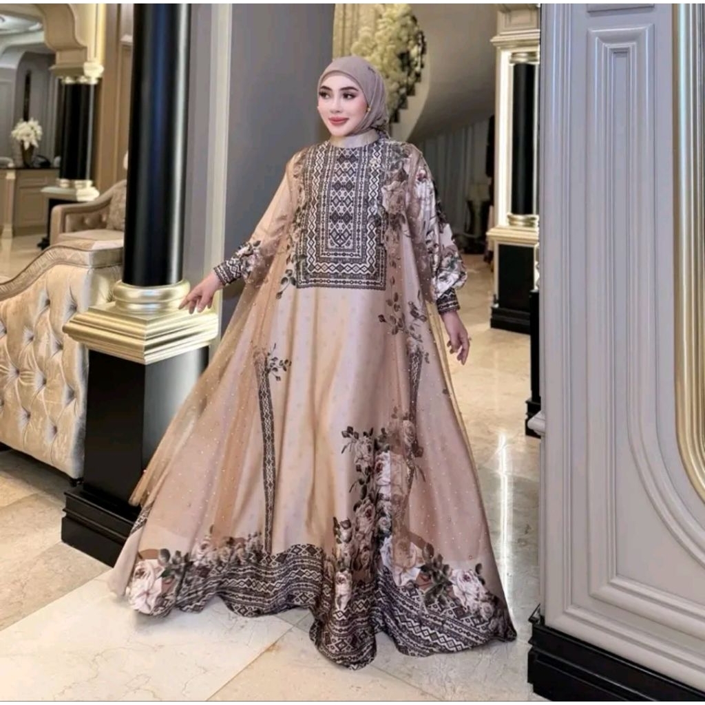 Dress Muslimah Premium Shella Saukia Ori – Gamis Bunga Cantik Adem Elegan Original