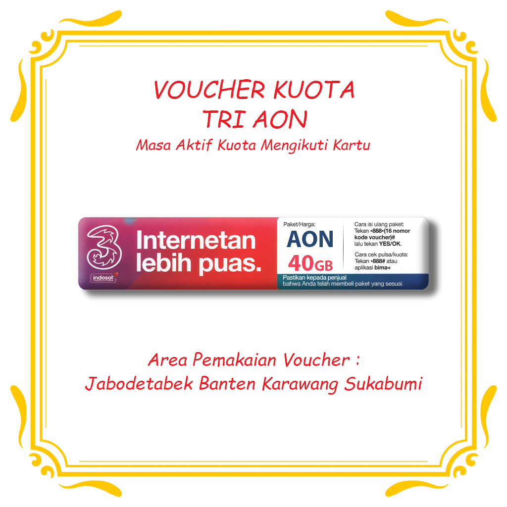 [Kode Only] Voucher Data Tri AON AlwaysOn | Masa Aktif Kuota Mengikuti Kartu