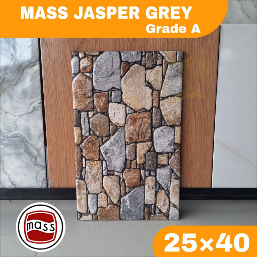 Keramik dinding murah 25×40 MASS Jasper Grey motif batu alam kasar keramik dinding teras, kamar mand