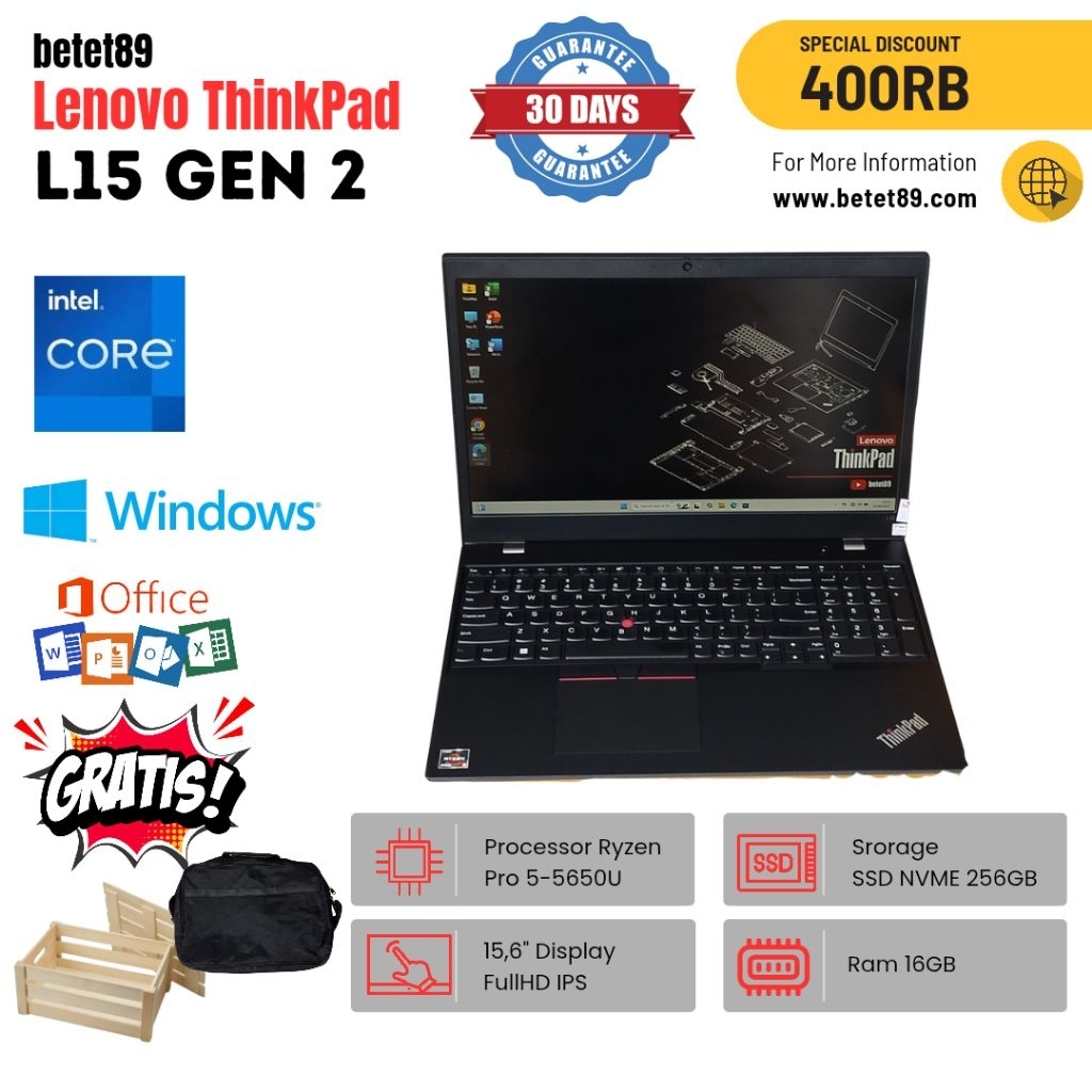 Lenovo ThinkPad L15 Gen 2 Ryzen 5 Pro Gen 5 termurah cuma di betet89