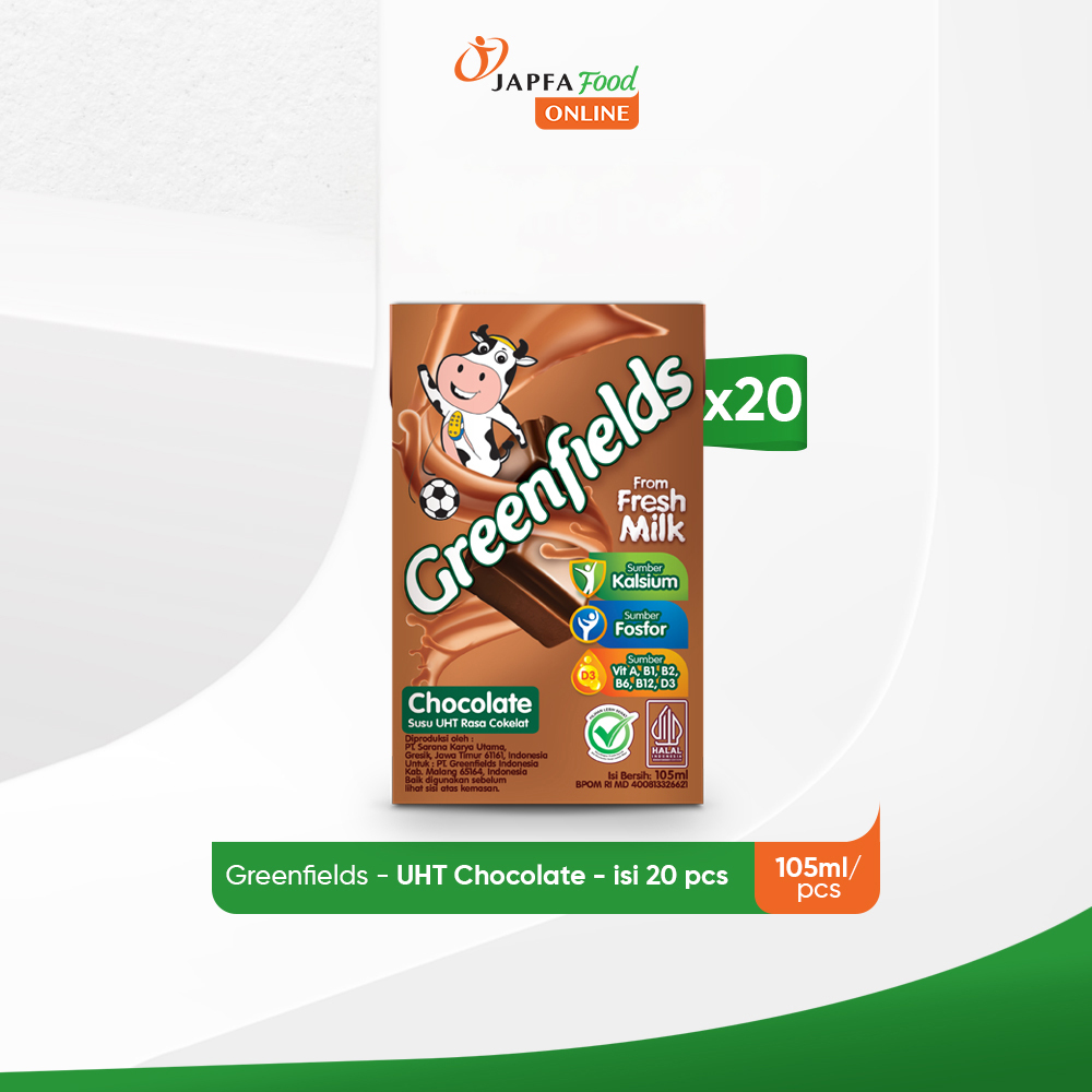 

Greenfields Susu UHT Chocolate 105 ml - Isi 20 pcs - 100% Fresh Milk dari Greenfields Farm